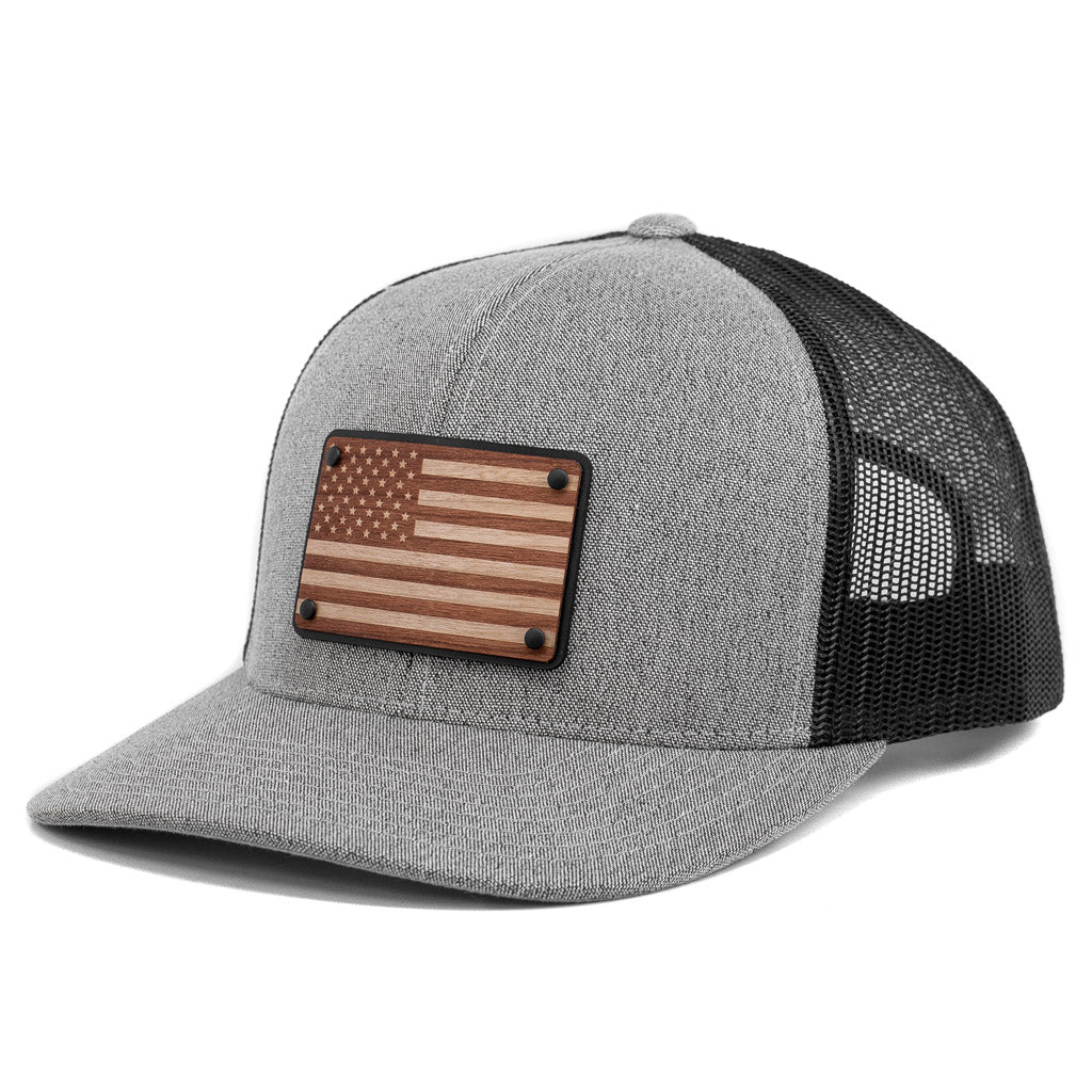 Wooden Patch Snapback Trucker | American Flag Snapback Hat | Union