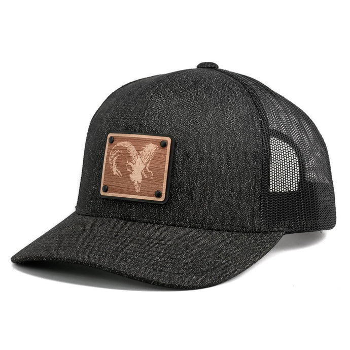 Engraved Bighorn Ram Sheep Wooden Patch Trucker Cap Snapback Hat By Union Standard