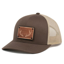 Load image into Gallery viewer, Wooden Patch Buck Deer Rack Hunting Trucker Hat By Union Standard