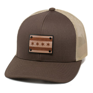 Chicago Flag Wooden Patch Snapback Trucker Hat Or Cap
