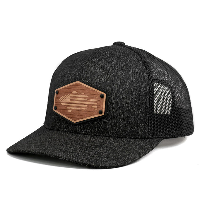  Wooden Patch American Flag Bass Snapback Hat By Union Standard Cap Company