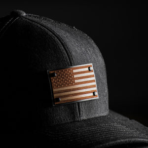 American Flag Wooden Patch Snapback Hat