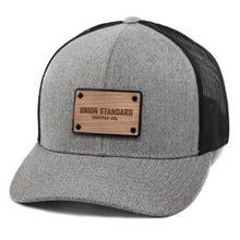Load image into Gallery viewer, Union Standard Wooden Patch Curved Bill Trucker Hat Or Cap